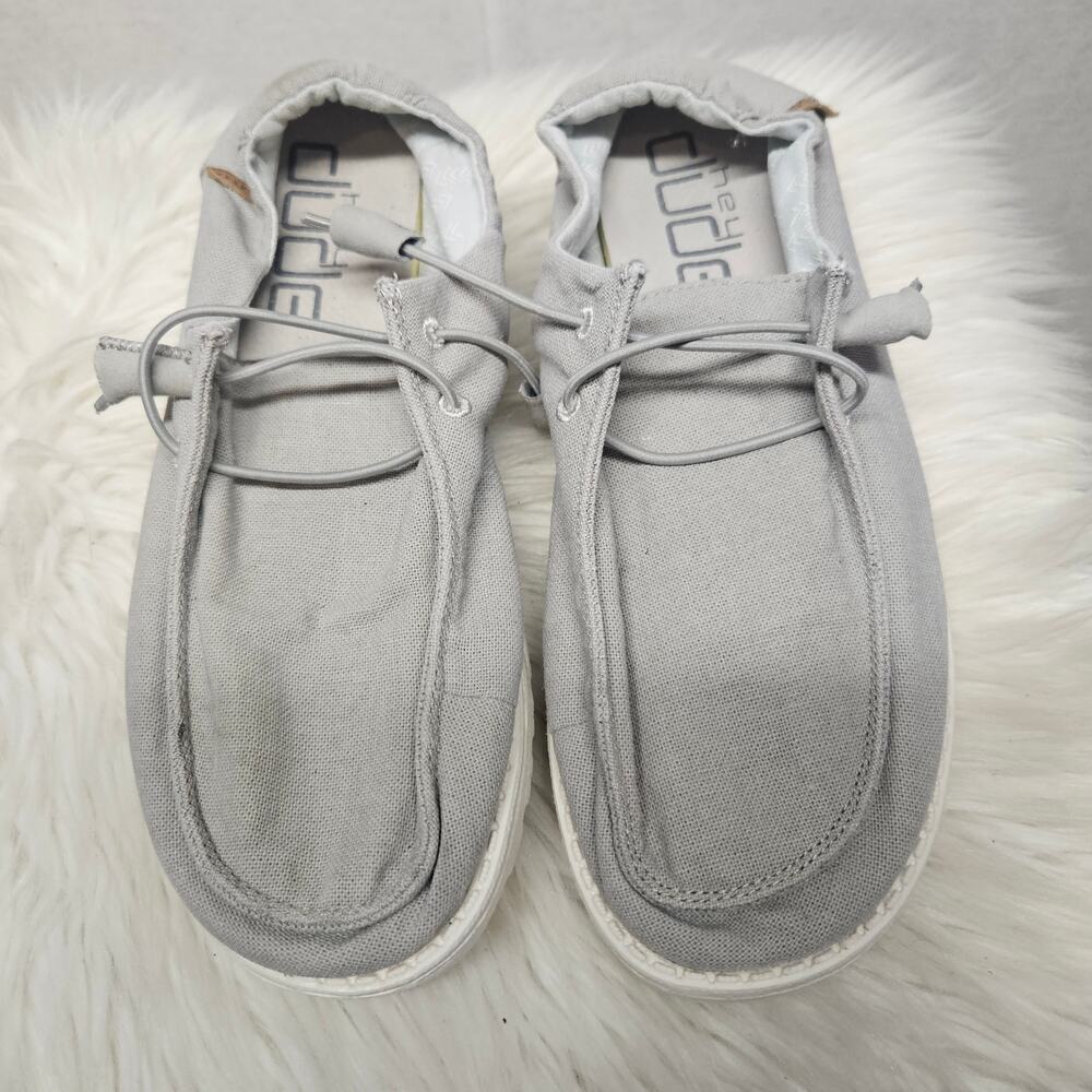 HEYDUDE Women's Grey Loafers Wendy Chambray Light Gray